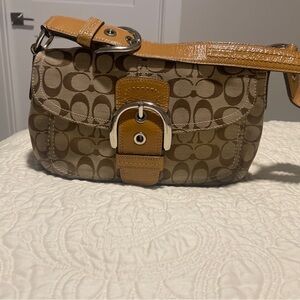 Coach Tan and Brown Signature Shoulder Bag